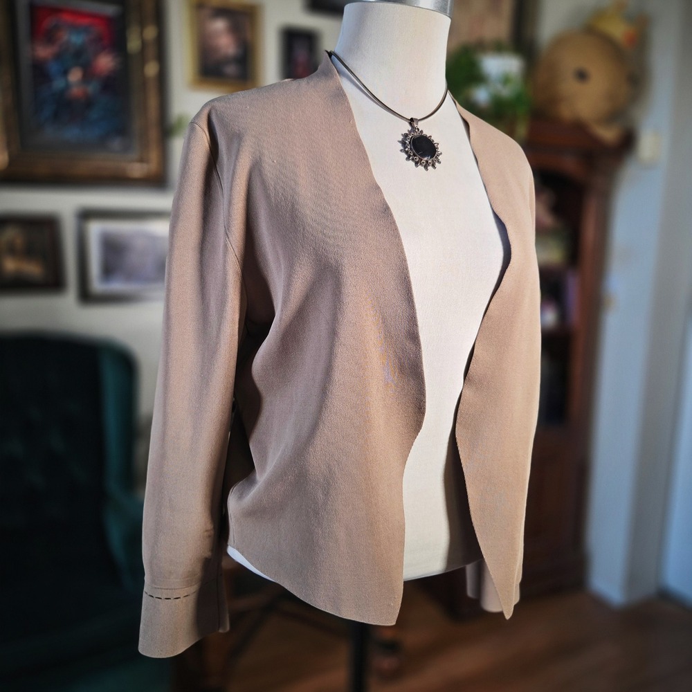 MM Lafluer Cardigan Sweater Womens XL Tan Open Front Knit Sant‎ Ambroeus Jacket